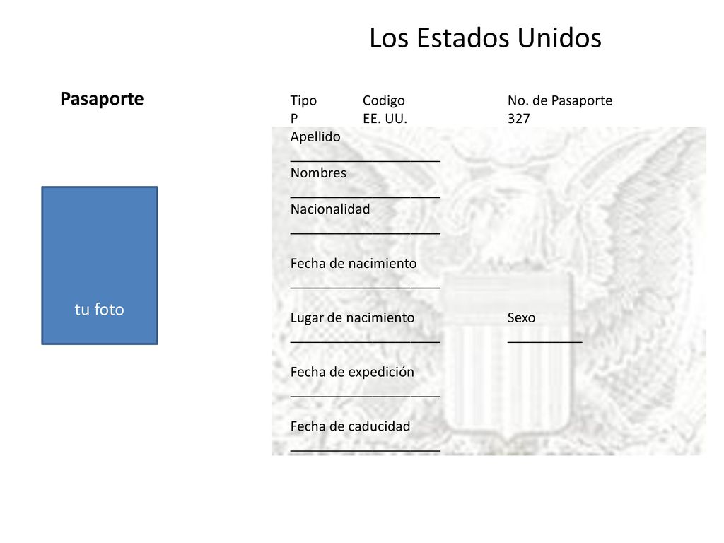 Los Estados Unidos Pasaporte tu foto Tipo Codigo No. de Pasaporte