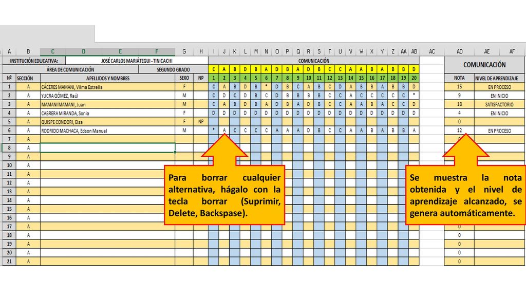 Para borrar cualquier alternativa, hágalo con la tecla borrar (Suprimir, Delete, Backspase).