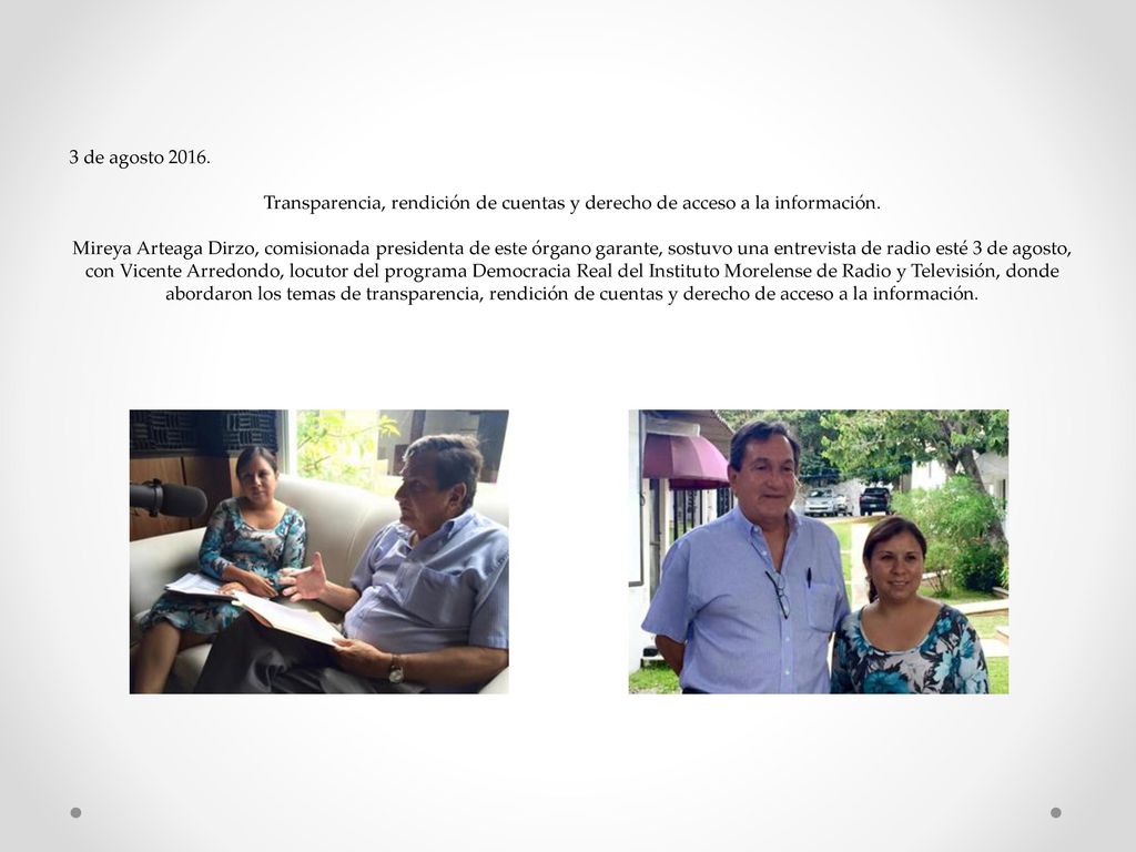 3 de agosto Transparencia, rendición de cuentas y derecho de acceso a la información.