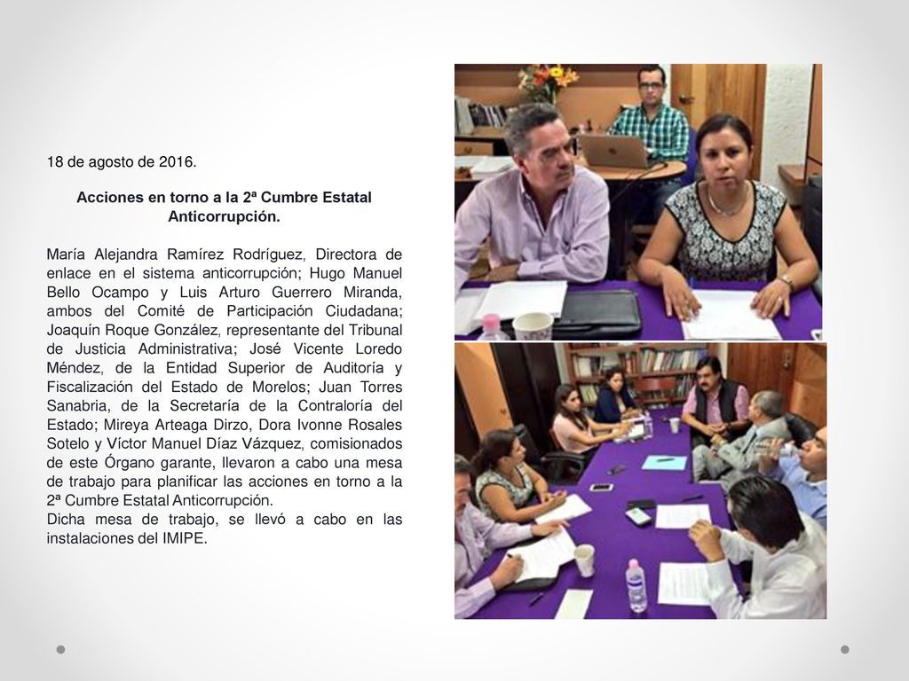 Acciones en torno a la 2ª Cumbre Estatal Anticorrupción.