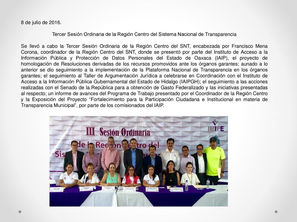 8 de julio de Tercer Sesión Ordinaria de la Región Centro del Sistema Nacional de Transparencia.
