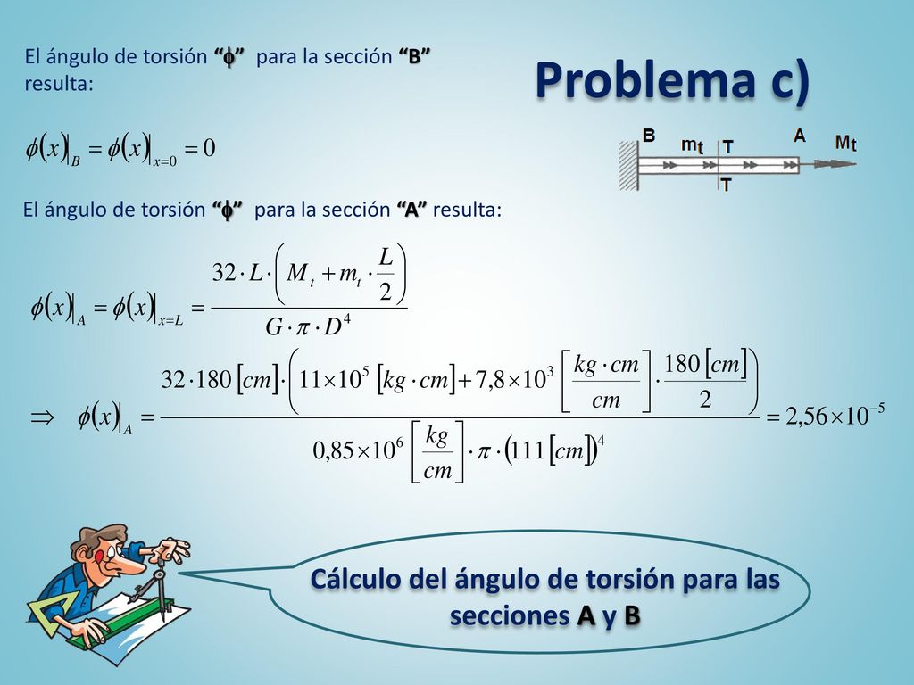 Cálculo del ángulo de torsión para las secciones A y B