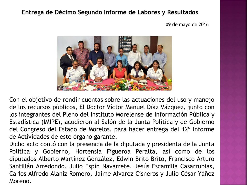 Entrega de Décimo Segundo Informe de Labores y Resultados