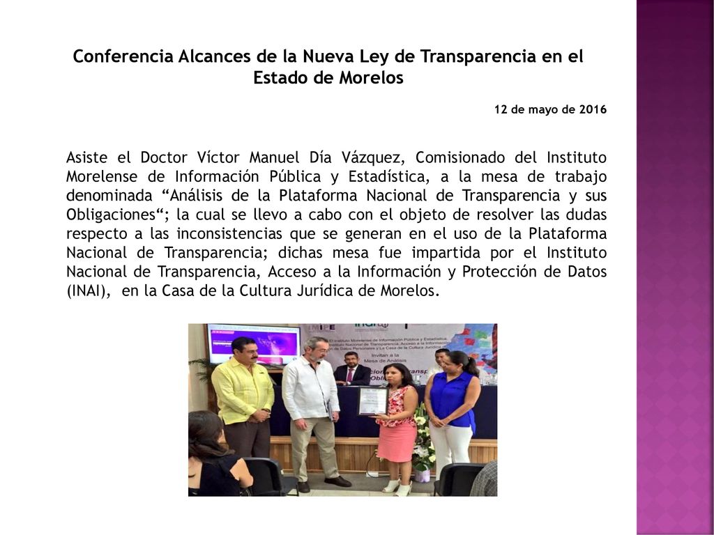 Conferencia Alcances de la Nueva Ley de Transparencia en el Estado de Morelos