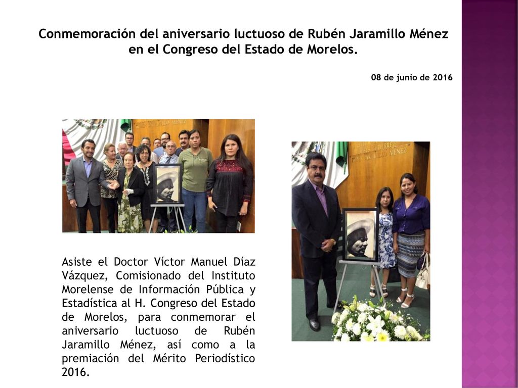 Conmemoración del aniversario luctuoso de Rubén Jaramillo Ménez en el Congreso del Estado de Morelos.