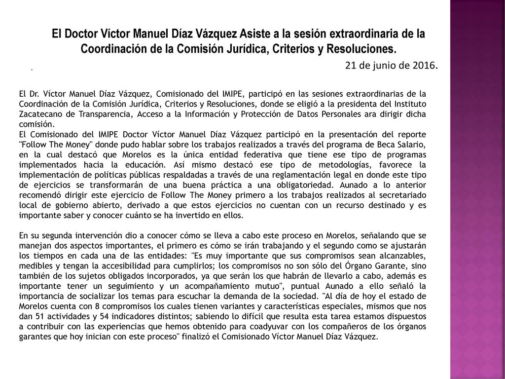 El Doctor Víctor Manuel Díaz Vázquez Asiste a la sesión extraordinaria de la Coordinación de la Comisión Jurídica, Criterios y Resoluciones.