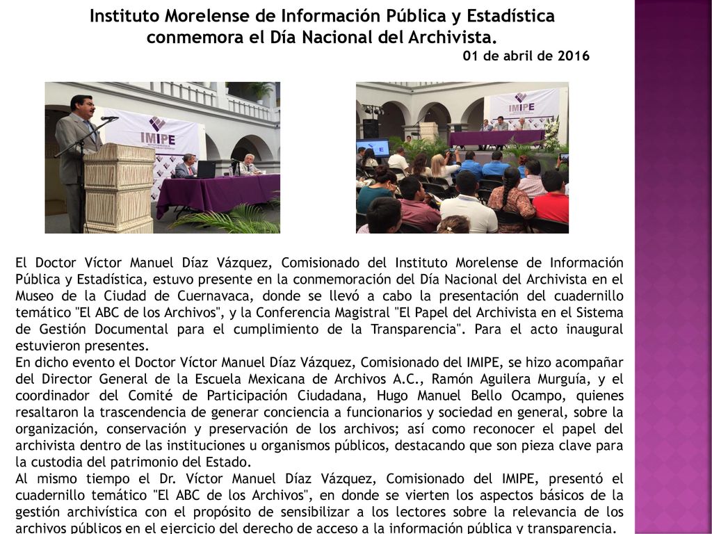 Instituto Morelense de Información Pública y Estadística conmemora el Día Nacional del Archivista.