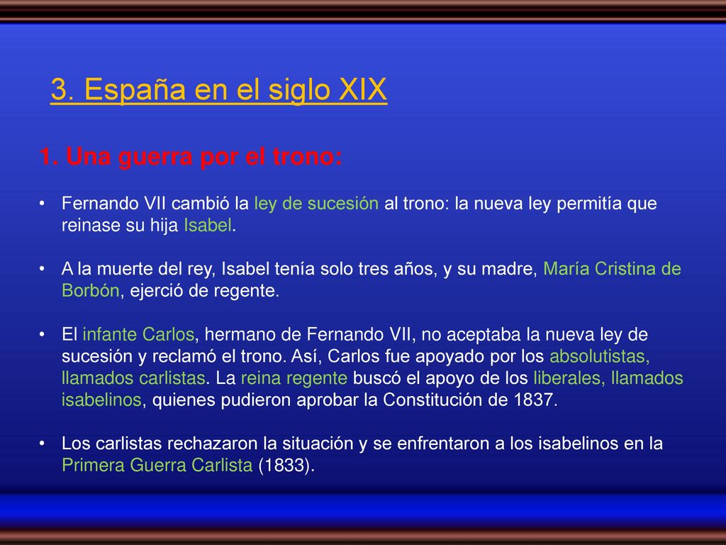 3. España en el siglo XIX 1. Una guerra por el trono: