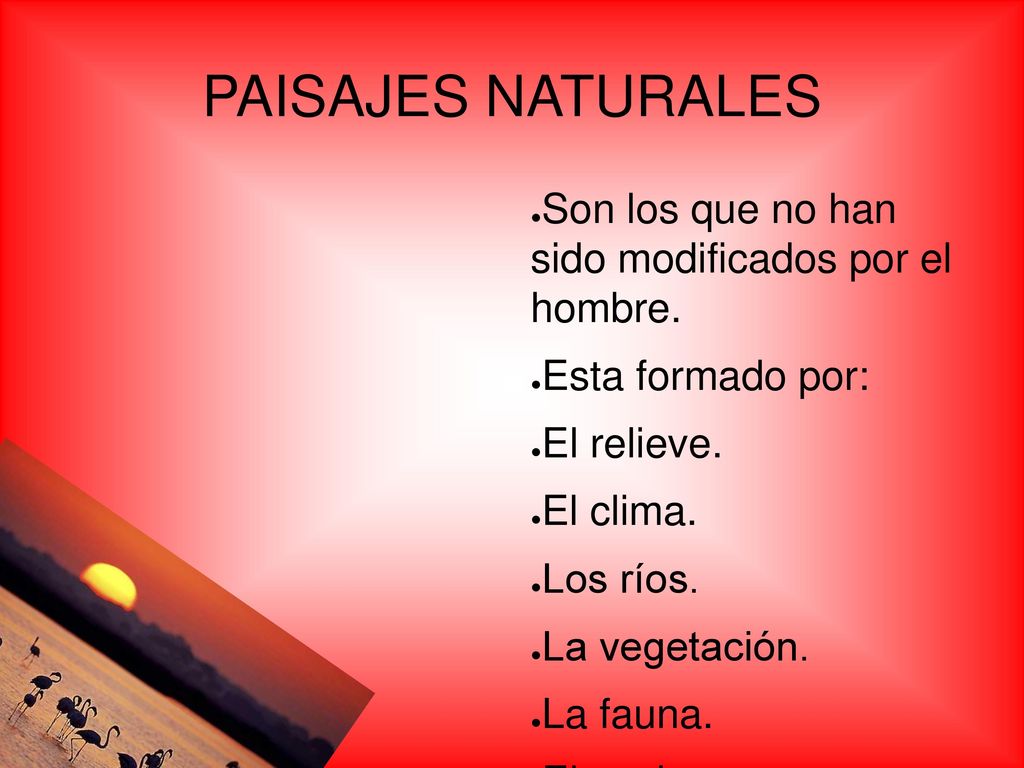 PAISAJES NATURALES Son los que no han sido modificados por el hombre.