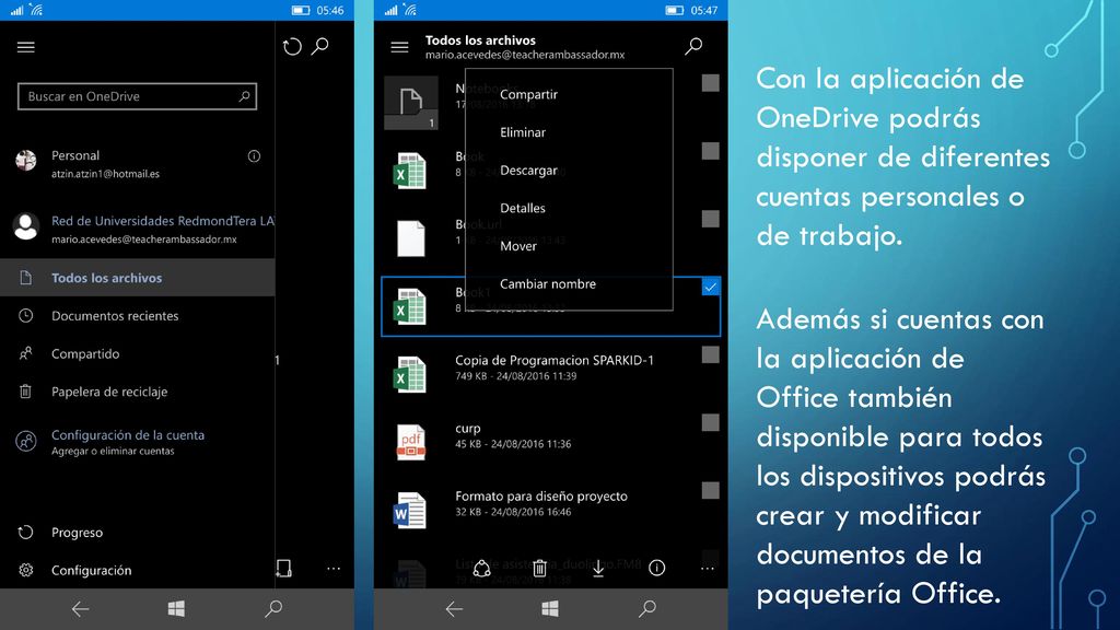 Con la aplicación de OneDrive podrás disponer de diferentes cuentas personales o de trabajo.