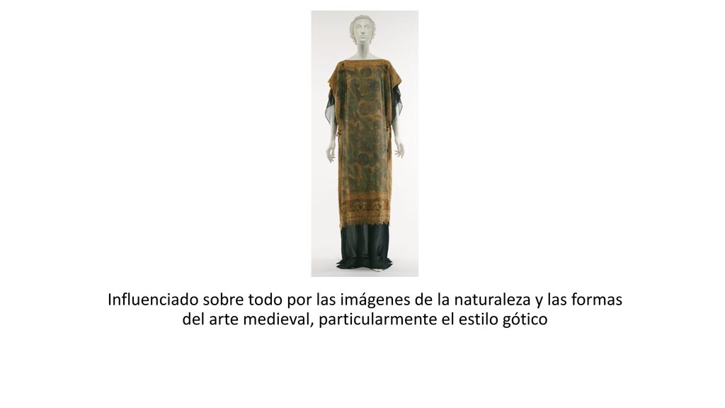 Influenciado sobre todo por las imágenes de la naturaleza y las formas del arte medieval, particularmente el estilo gótico