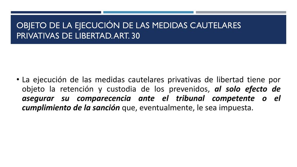 Objeto de la ejecución de las medidas cautelares privativas de libertad. Art. 30