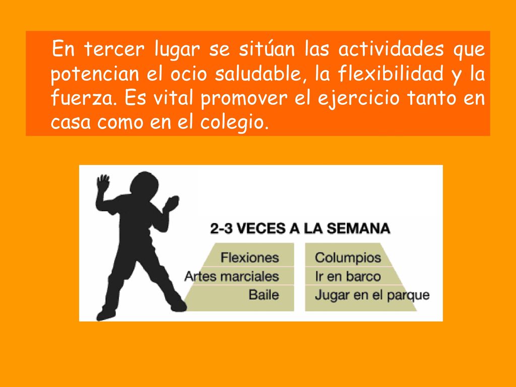En tercer lugar se sitúan las actividades que potencian el ocio saludable, la flexibilidad y la fuerza.