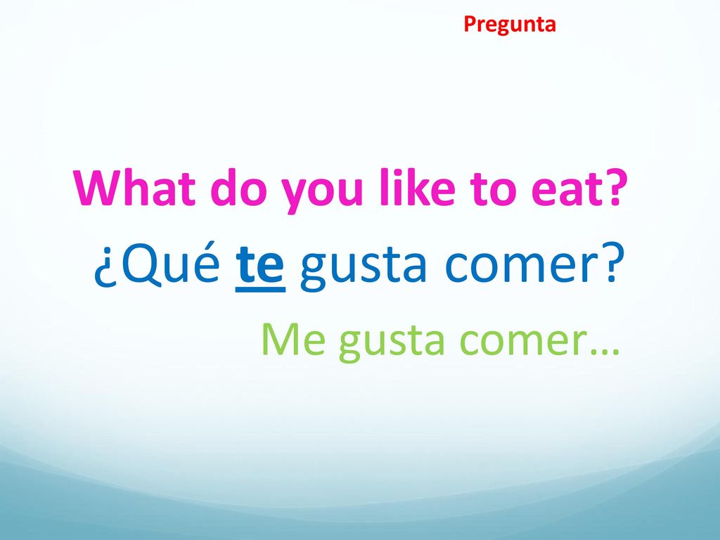 Pregunta What do you like to eat ¿Qué te gusta comer Me gusta comer…