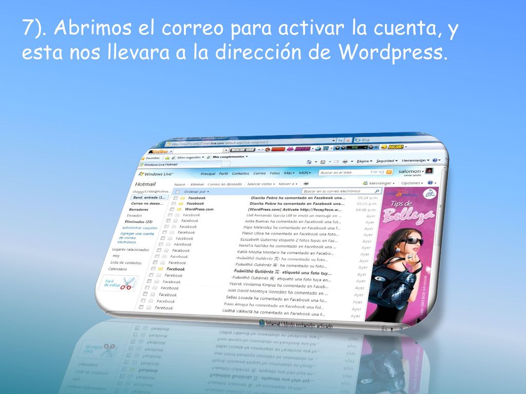 7). Abrimos el correo para activar la cuenta, y esta nos llevara a la dirección de Wordpress.