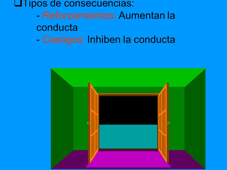 Tipos de consecuencias:. - Reforzamientos: Aumentan la. conducta