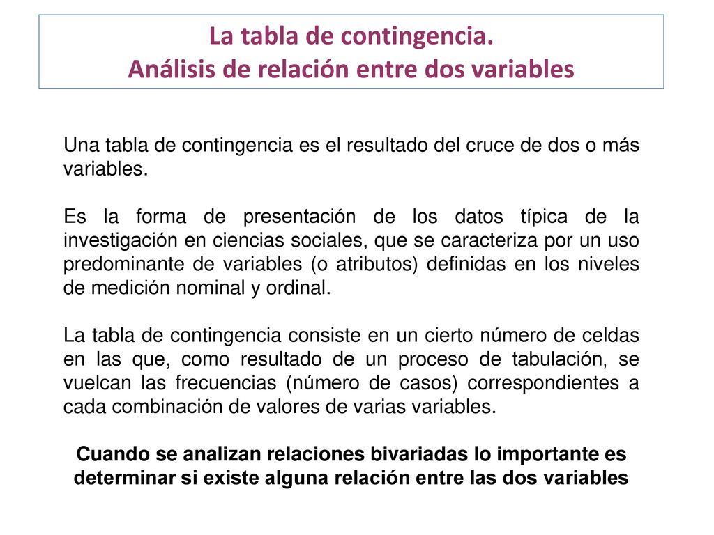 La tabla de contingencia. Análisis de relación entre dos variables