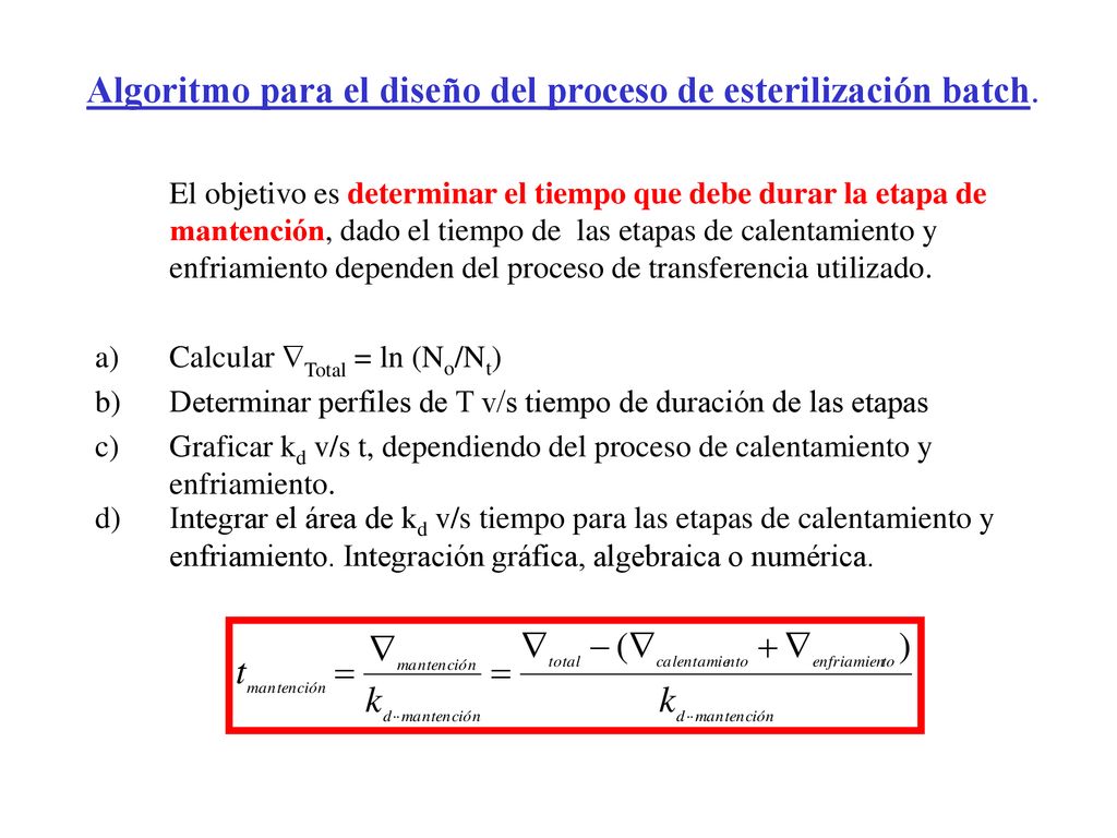 Algoritmo para el diseño del proceso de esterilización batch.