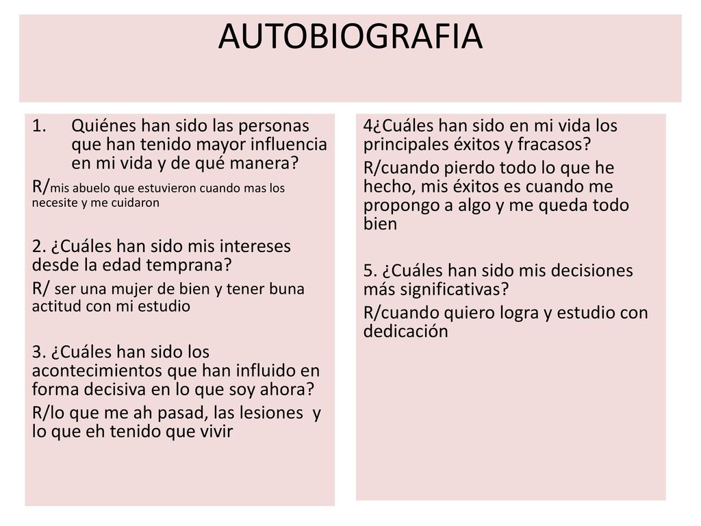 AUTOBIOGRAFIA Quiénes han sido las personas que han tenido mayor influencia en mi vida y de qué manera