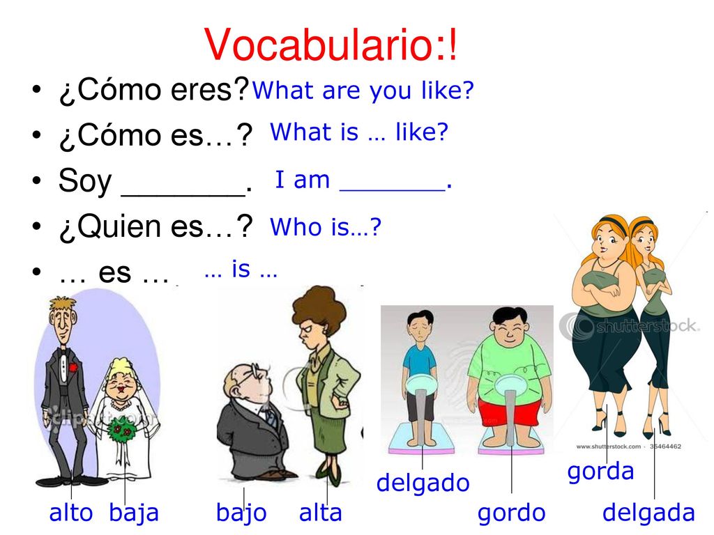 Vocabulario:! ¿Cómo eres ¿Cómo es… Soy _______. ¿Quien es… … es …