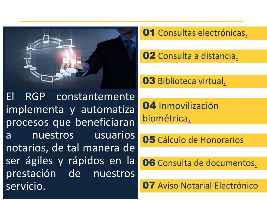El RGP constantemente implementa y automatiza procesos que beneficiaran a nuestros usuarios notarios, de tal manera de ser ágiles y rápidos en la prestación de nuestros servicio.