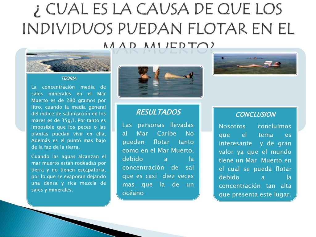 ¿ CUAL ES LA CAUSA DE QUE LOS INDIVIDUOS PUEDAN FLOTAR EN EL MAR MUERTO