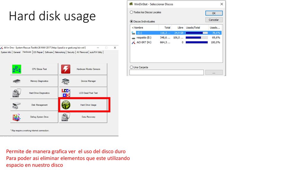 Hard disk usage Permite de manera grafica ver el uso del disco duro