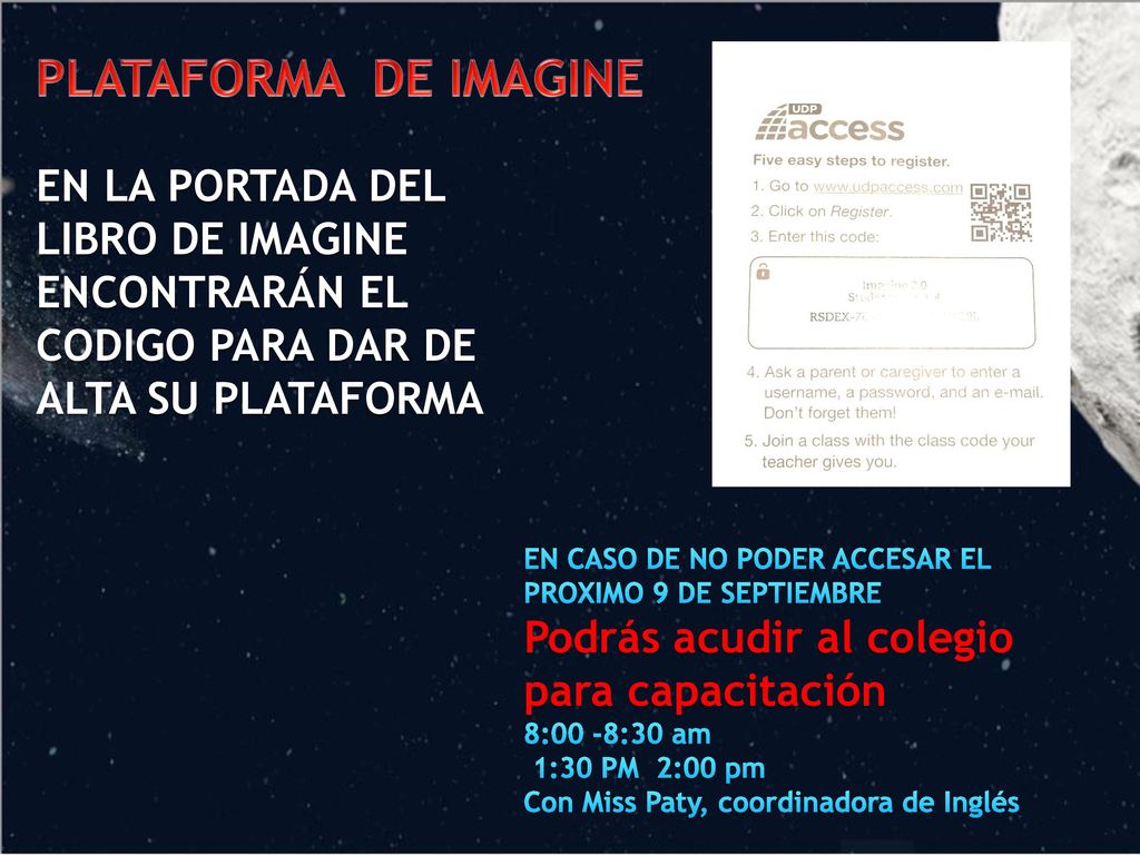 PLATAFORMA DE IMAGINE EN LA PORTADA DEL LIBRO DE IMAGINE ENCONTRARÁN EL CODIGO PARA DAR DE ALTA SU PLATAFORMA.