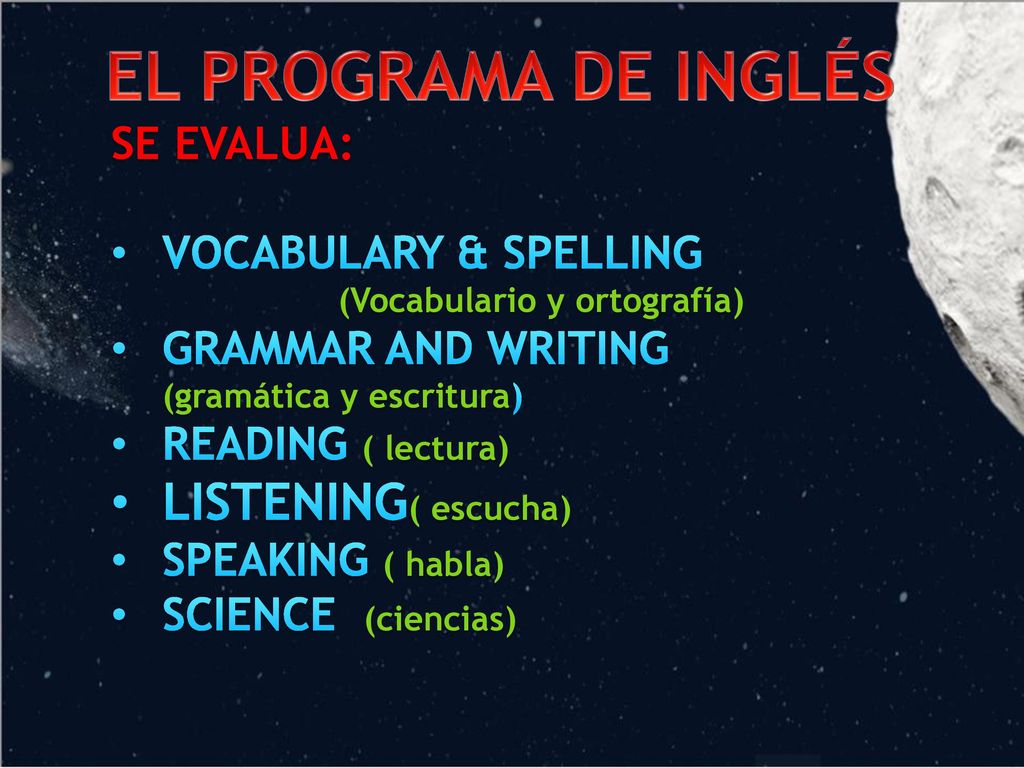 EL PROGRAMA DE INGLÉS LISTENING( escucha) SE EVALUA: