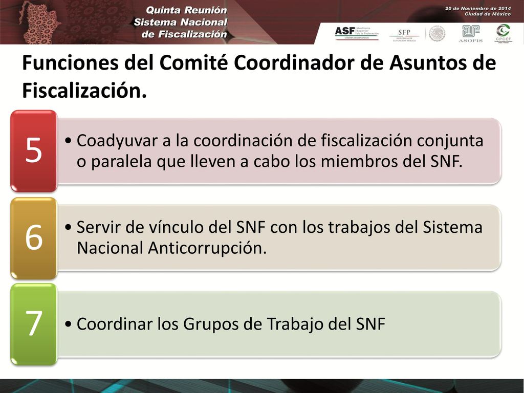 Funciones del Comité Coordinador de Asuntos de Fiscalización.