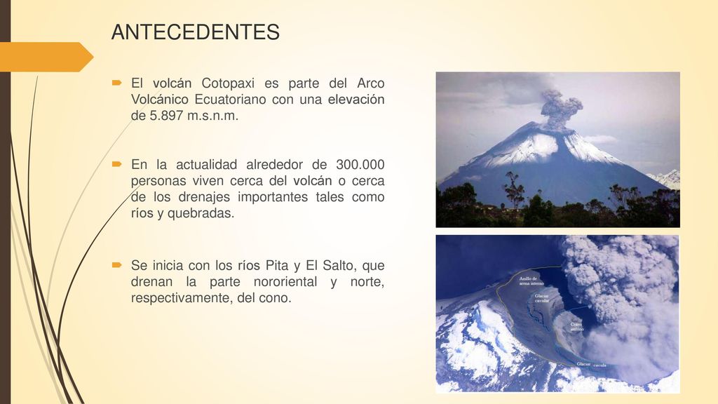 ANTECEDENTES El volcán Cotopaxi es parte del Arco Volcánico Ecuatoriano con una elevación de m.s.n.m.