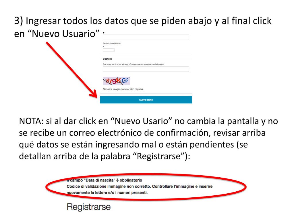 3) Ingresar todos los datos que se piden abajo y al final click en Nuevo Usuario :