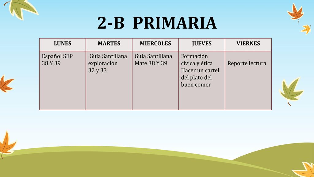 2-B PRIMARIA LUNES MARTES MIERCOLES JUEVES VIERNES Español SEP 38 Y 39