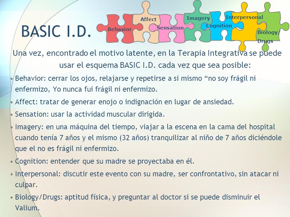 Affect Imagery. Cognition. Interpersonal. Biology/ Drugs. Behavior. Sensation. BASIC I.D.
