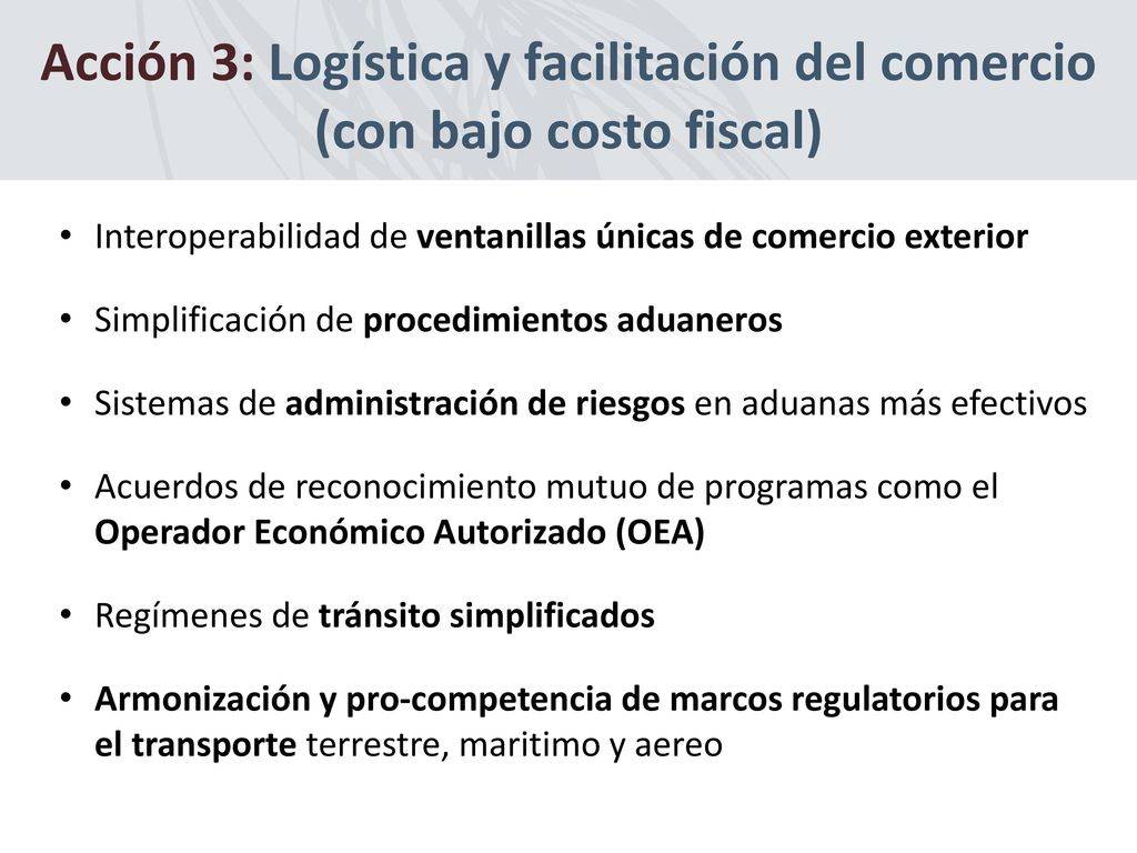 Acción 3: Logística y facilitación del comercio (con bajo costo fiscal)