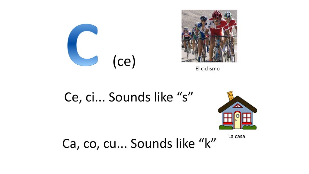 C (ce) Ce, ci... Sounds like s Ca, co, cu... Sounds like k