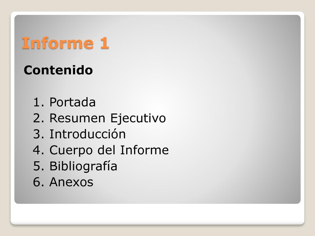 Informe 1 Contenido 1. Portada 2. Resumen Ejecutivo 3.