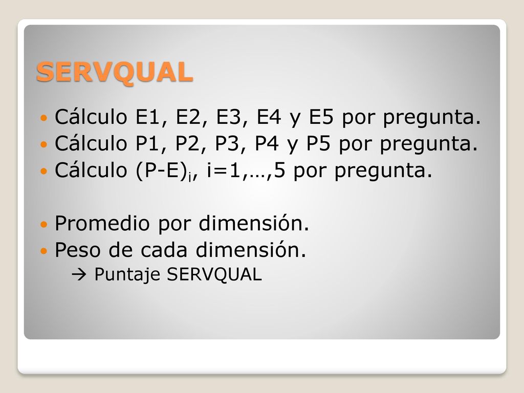 SERVQUAL Cálculo E1, E2, E3, E4 y E5 por pregunta.
