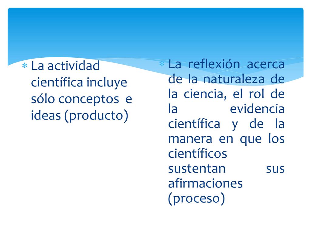 La actividad científica incluye sólo conceptos e ideas (producto)