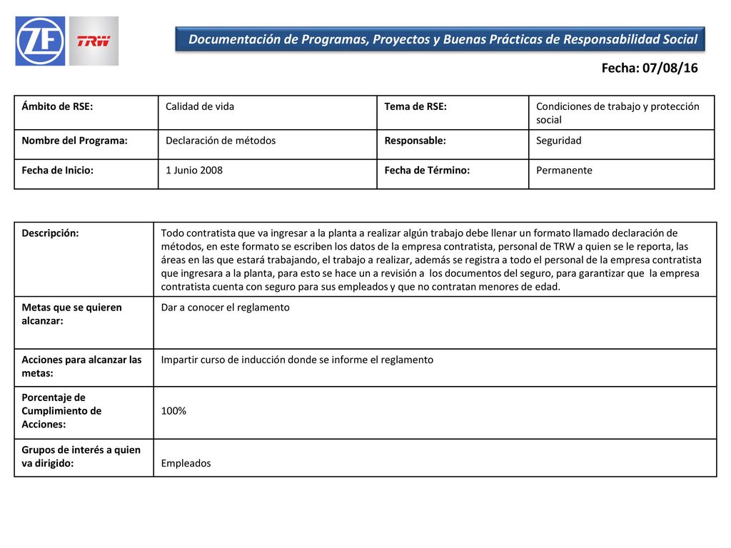 Documentación de Programas, Proyectos y Buenas Prácticas de Responsabilidad Social