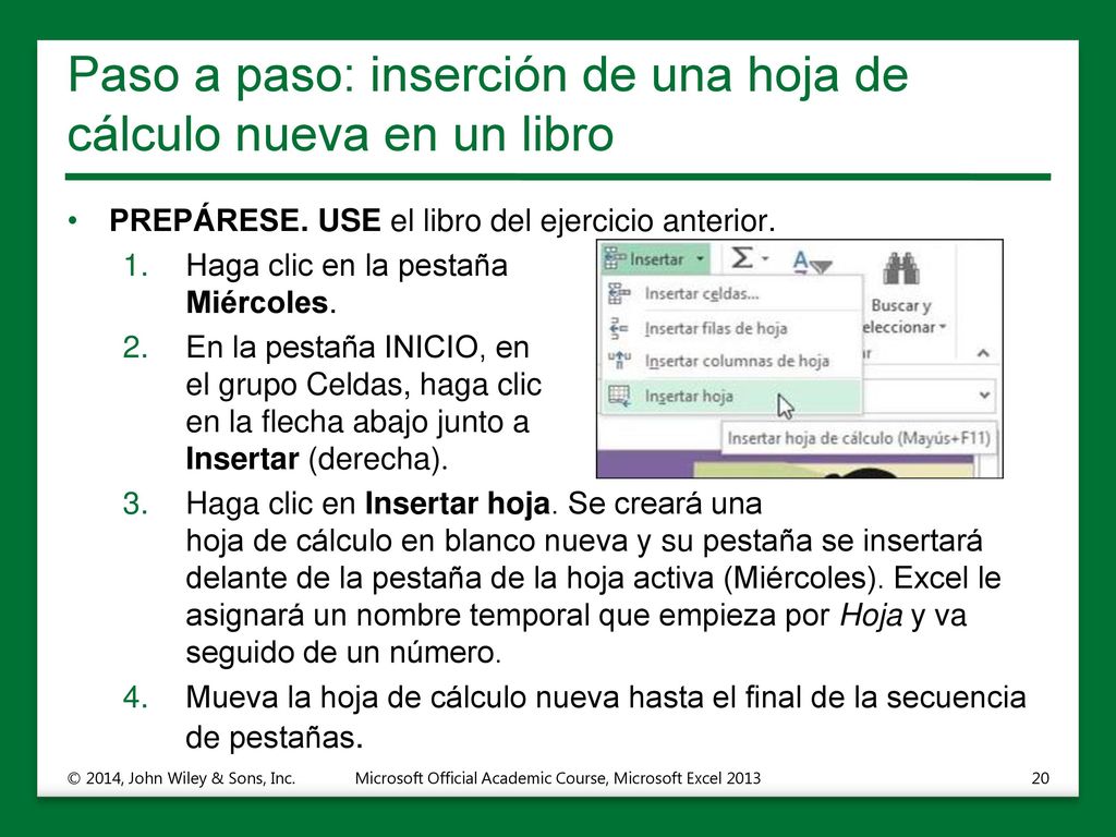 Paso a paso: inserción de una hoja de cálculo nueva en un libro