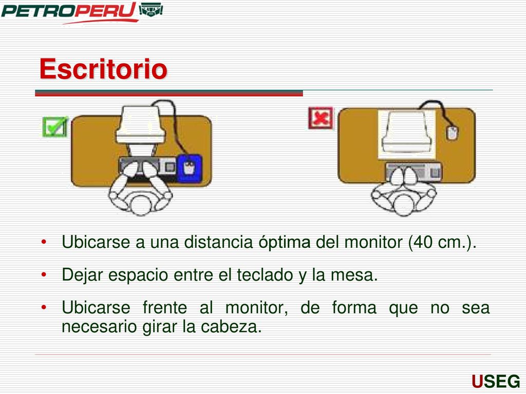 Escritorio Ubicarse a una distancia óptima del monitor (40 cm.).