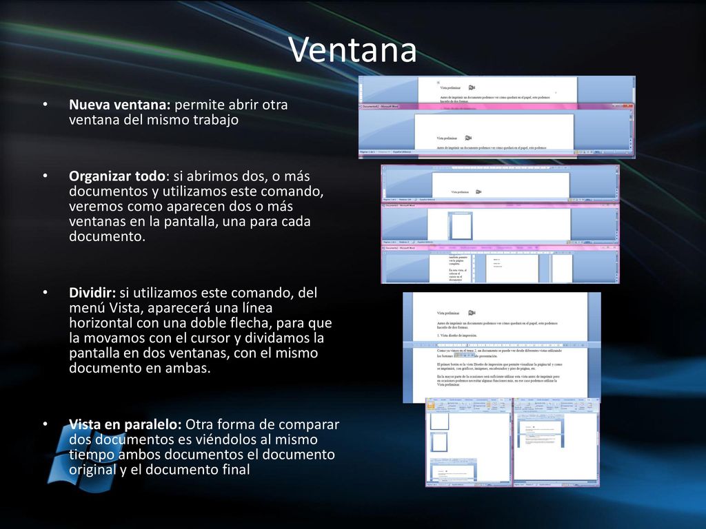 Ventana . Nueva ventana: permite abrir otra ventana del mismo trabajo