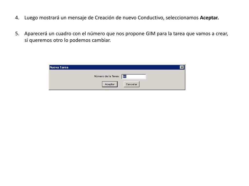 4. Luego mostrará un mensaje de Creación de nuevo Conductivo, seleccionamos Aceptar.