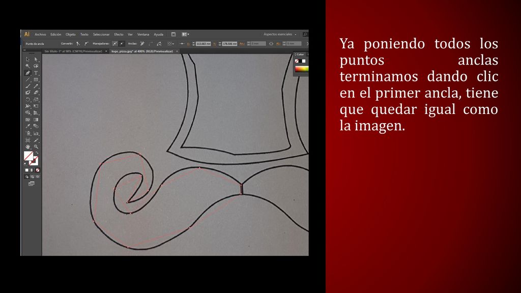 Ya poniendo todos los puntos anclas terminamos dando clic en el primer ancla, tiene que quedar igual como la imagen.