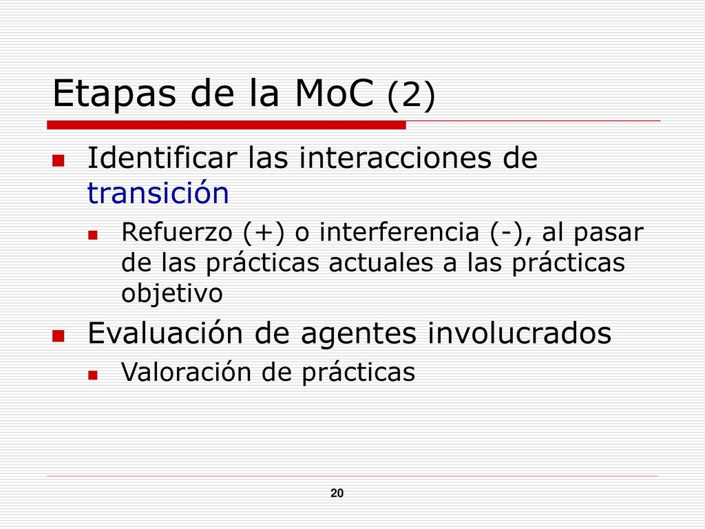 Etapas de la MoC (2) Identificar las interacciones de transición