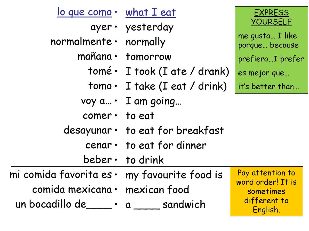 Pay attention to word order! It is sometimes different to English.