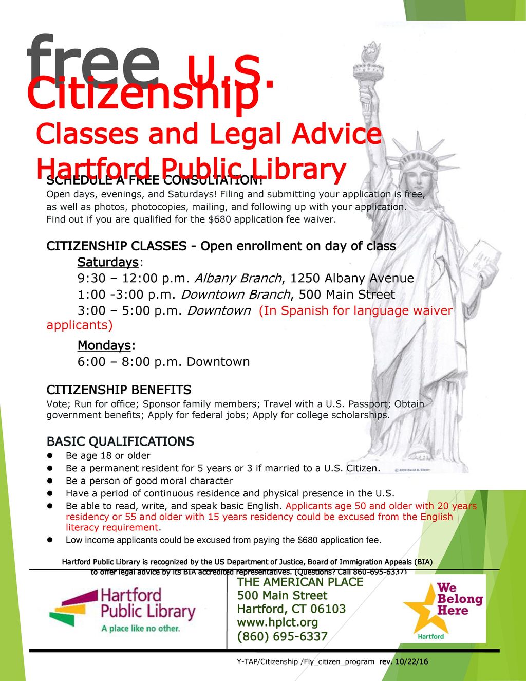 free U.S. Citizenship Classes and Legal Advice Hartford Public Library