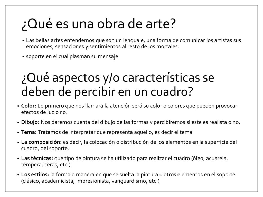 ¿Qué aspectos y/o características se deben de percibir en un cuadro