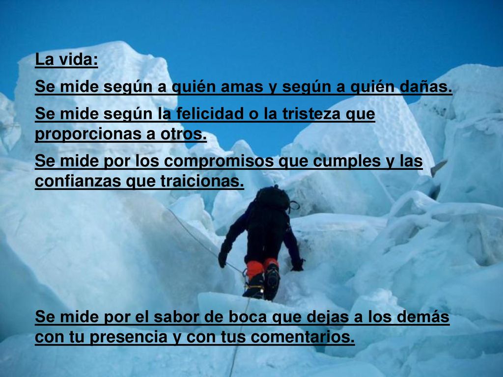 La vida: Se mide según a quién amas y según a quién dañas. Se mide según la felicidad o la tristeza que proporcionas a otros.